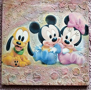 Σετ 2 πινακάκια χειροποίητα Mickey - Minnie - Pluto 40 * 40