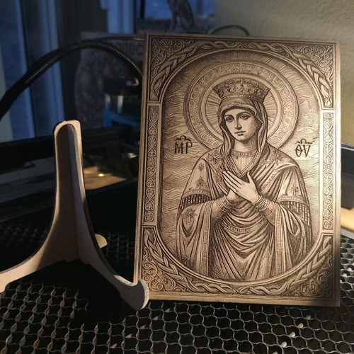 Wooden Virgin Mary engraving laser image new