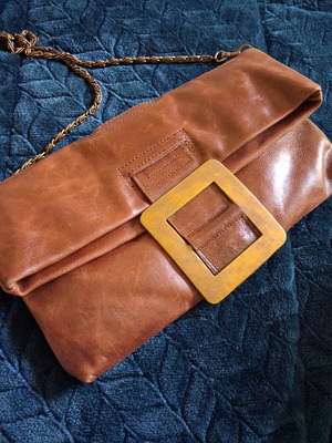 Vintage Shoulder Bag 100% Genuine Ram Leather with Gold Chain Jocasi London like new