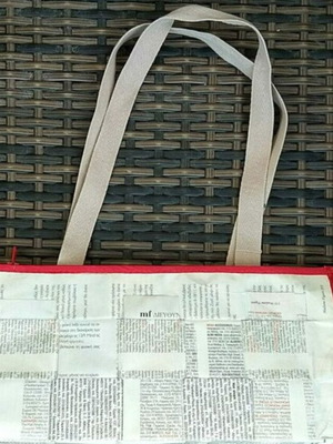 Handmade bag from magazine made to order, white and red