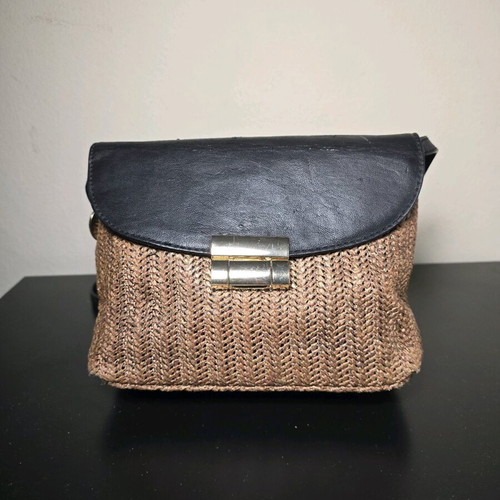 Sisley crossbody bag used, straw design with leather flap