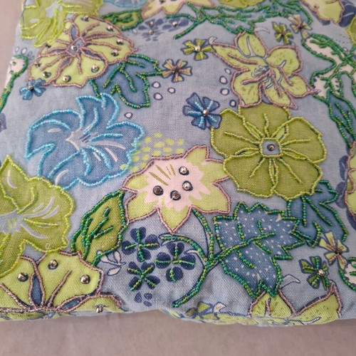 Fabric shoulder bag used with handmade embroidery and beads, spring-summer