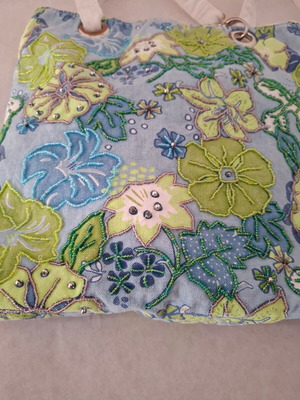Fabric shoulder bag used with handmade embroidery and beads, spring-summer