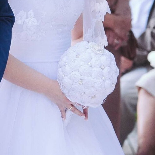 Wedding bouquet white handmade with swarovski and pearls