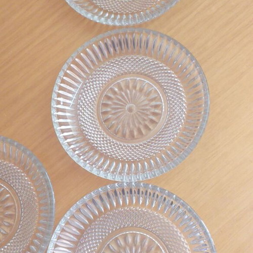 Vintage glass dessert plates used, set of 5