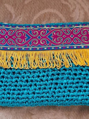 Boho τσαντάκι clutch χειροποίητο σμαραγδί από ιμιτασιόν rafia