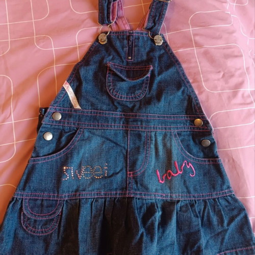 Allouette denim dress for girl 3 years 98 cm like new, pink details