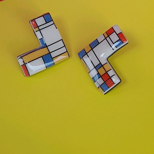 M-art S-tudio handmade earrings new with colorful Mondrian pattern