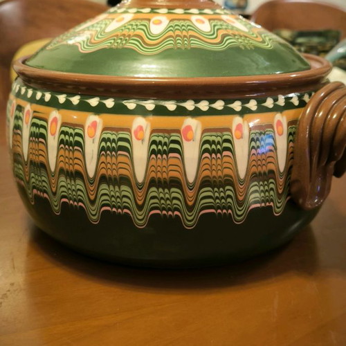 Hand-painted clay pot in excellent condition