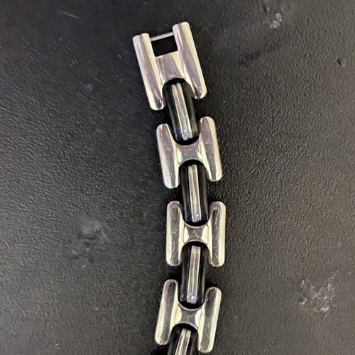Men's hand chain used, steel with rubber details, 21 cm