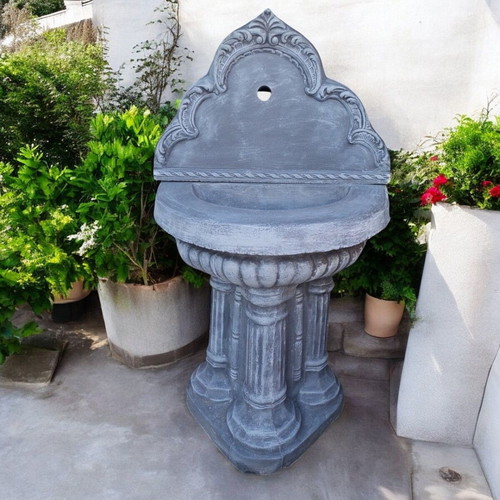 Concrete outdoor wall fountain Hana in gray and white, new