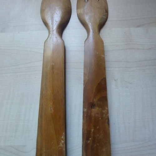 Vintage wooden decorative wall spoon and fork set