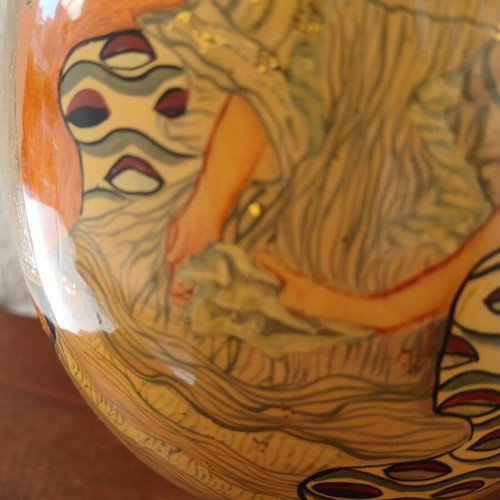 Wooden Egg Hand-Painted with Gustav Klimt Portraits Like New