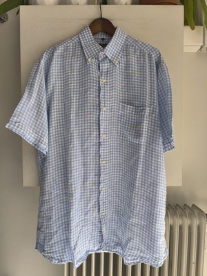 XL Abrams short-sleeve 100% linen summer shirt, like new, blue and white check