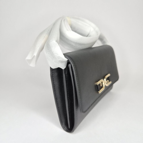 Furla Mini Pochette Bag new, black leather crossbody with gold chain