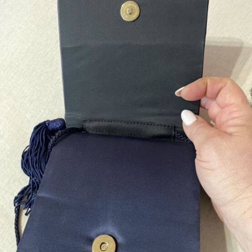 Satin Evening Clutch Bag with Tassel dark blue, like new