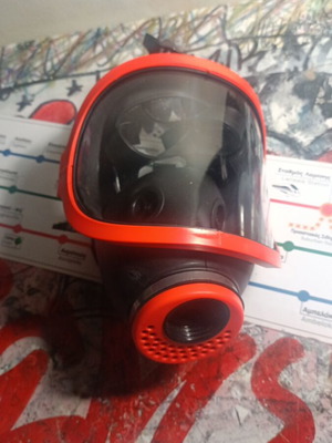 Gas Mask with Red Frame and Replacement Filters