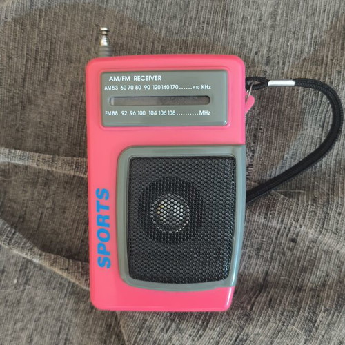 Portable AM/FM radio receiver, pink sports design