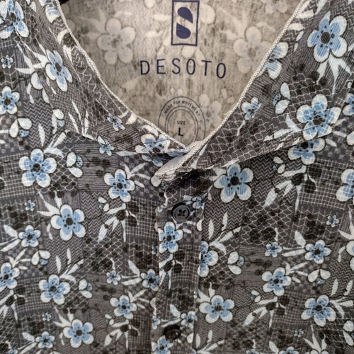 Desoto men's floral shirt like new, gray and blue, size L
