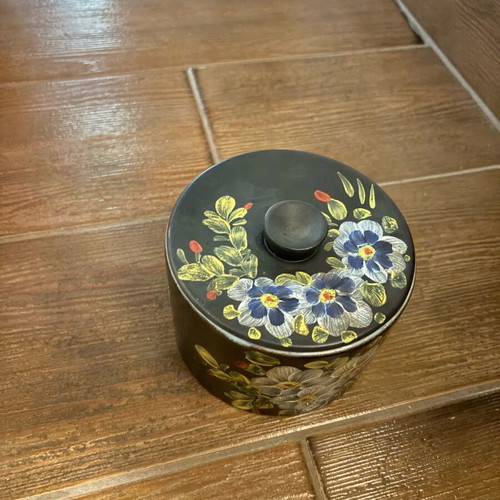 Ceramic container used handmade black with lid