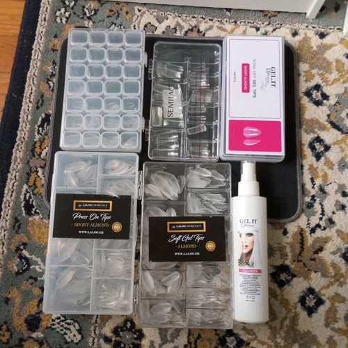 Nail tips and cleanser Gel It Up, Lalloo, Semilac used, cleanser new