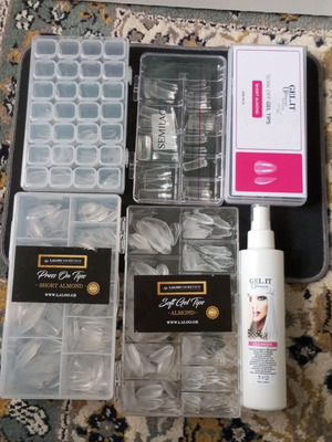 Nail tips and cleanser Gel It Up, Lalloo, Semilac used, cleanser new