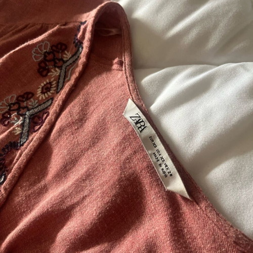 Zara long pink embroidered dress new