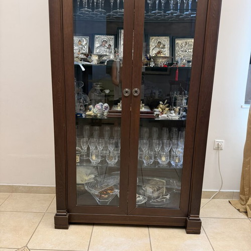 Living room showcase cabinet, solid walnut wood, classic design
