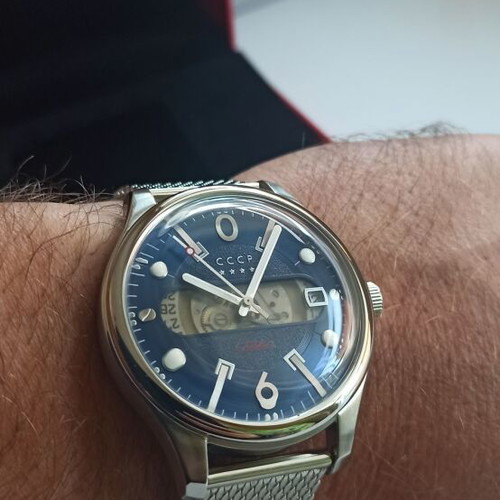 Slava men's automatic watch new, blue dial, stainless steel