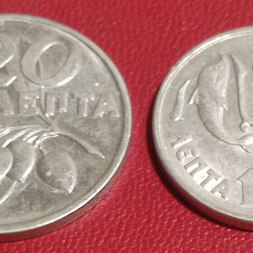 Greek coins 20 and 10 lepta 1973