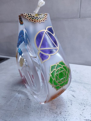 Oil Candle Holder with 7 Chakras Symbols like new