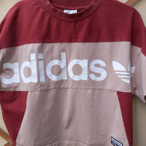 Adidas T-shirt women's used, size M, beige-red