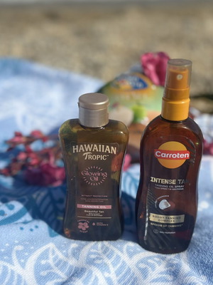 Hawaiian Tropic and Carroten tanning oils used, set of two