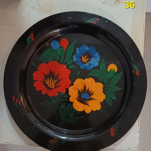 Vintage metal wall tray 36cm handpainted floral