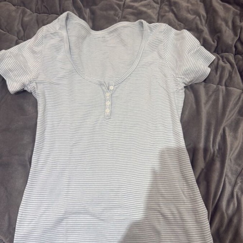 Brandy Melville Y2K Buttoned Front Baby Tee Like New, Blue and White Striped