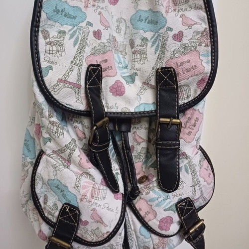 Back bag used with Paris theme, colorful fabric