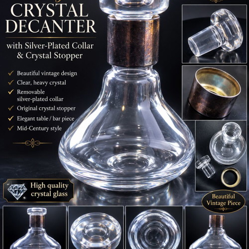 Vintage crystal decanter with silver-plated collar and original stopper