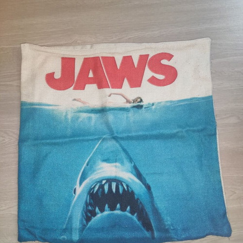 Jaws pillowcase 45x45 cm retro shark print, used
