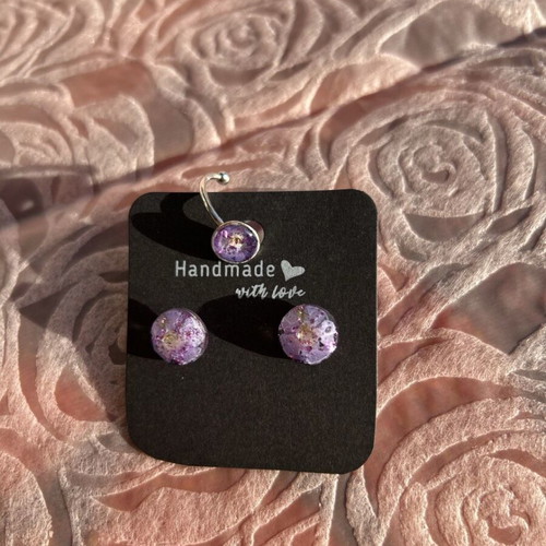 Handmade jewelry set with purple details, new
