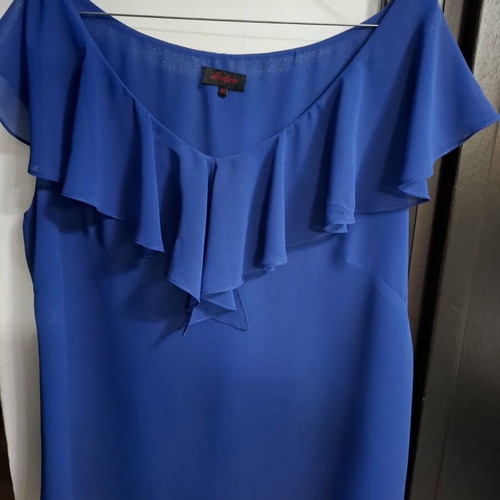 Lucifair Royal Blue Blouse like new, size 48, chiffon with ruffles