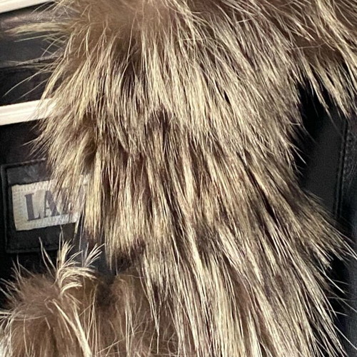 Lapel leather coat XXL with fox-type fur like new, black brown