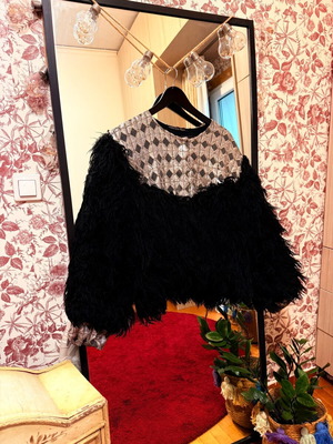 Boho fur jacket Nidodileda σαν καινούργιο one size μαύρο και ασημί