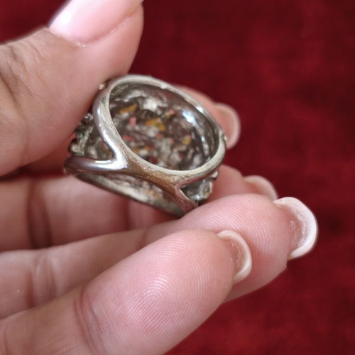 Vintage statement ring used with colorful flowers and rhinestones