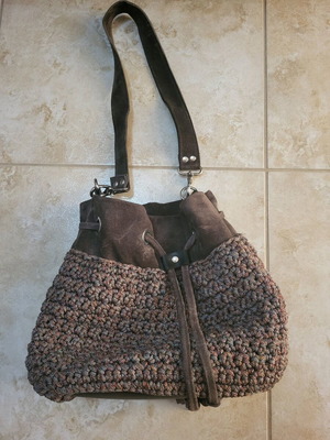 Handmade crossbody bag brown with knitted surface and leather details new