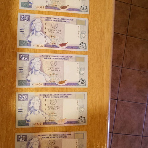 20 Cypriot Pounds banknotes, set of 5, 1.10.1997