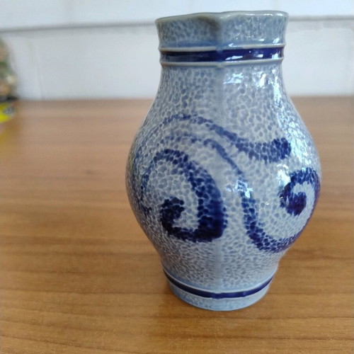 Handmade jug painted by hand with blue designs like new