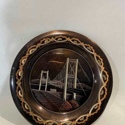 Set of 2 vintage Turkish copper decorative wall plates used 19cm