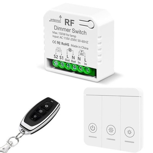 Wireless dimmer 230 V with 2 remotes for LED/halogen 10–150 W, no Wi-Fi