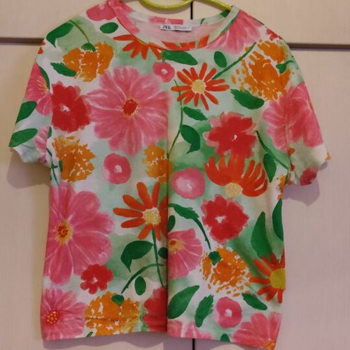 Zara colorful cotton blouse used, relaxed fit