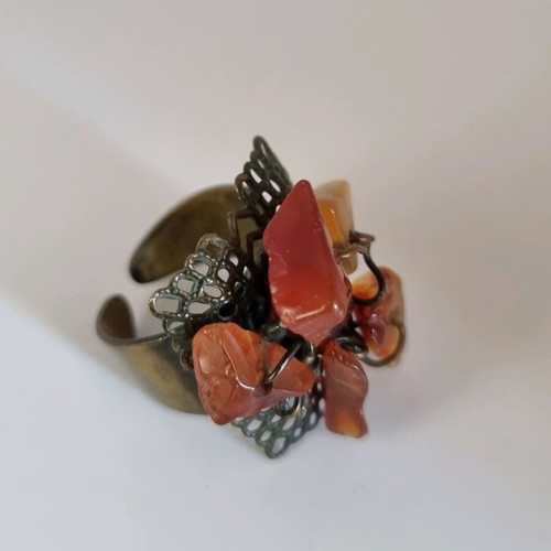 Ring with raw semiprecious stone cornelian